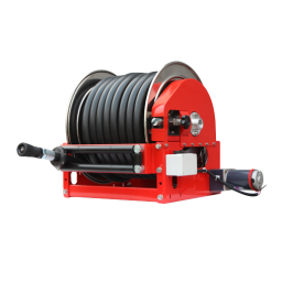 the red hydraulic hose reel