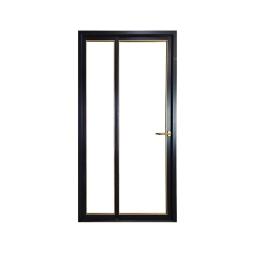 The door is closed. The overlapping part is a rubber gasket.