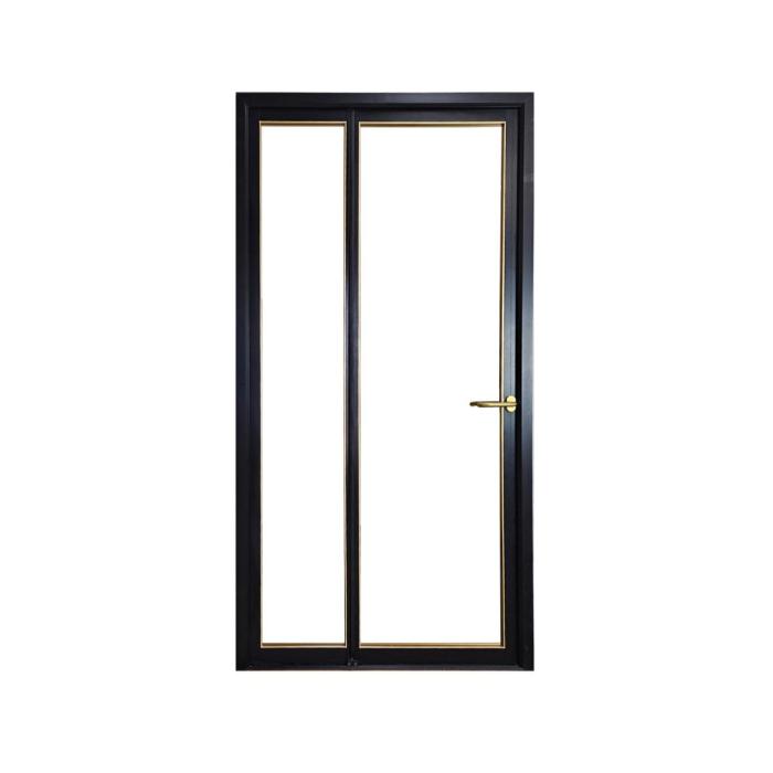 The door is closed. The overlapping part is a rubber gasket.