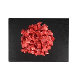 raw diced beef on a cutting board