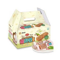 a box and a plate of Korean snacks