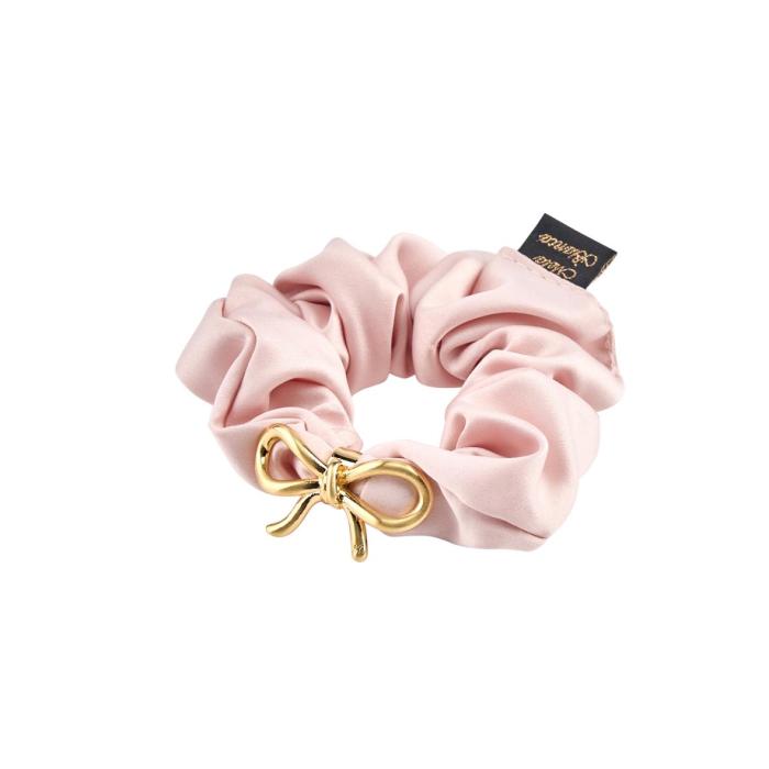 pink scrunchie with gold bow