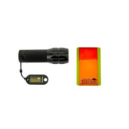 black flashlight and orange case