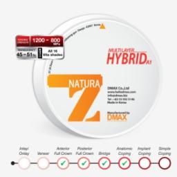 Multi Layer Hybrid is a zirconia block with excellent strength and transparency. It is a full crown block with natural gradation effect created through multiple layers with different transparencies from 1200 MPa in the lower layer to 800 MPa in the upper layer.

Due to the high transparency of the occlusal/incisal surface and the natural shade of the margin part, anyone can create a satisfactory full crown without coloring.
You just need to select a pre-shaded block from 16 vita shades, mill the crown and sinter it, so no coloring is required. It saves a significant amount of time and work required for coloring and drying.

All 16 vita shades are available