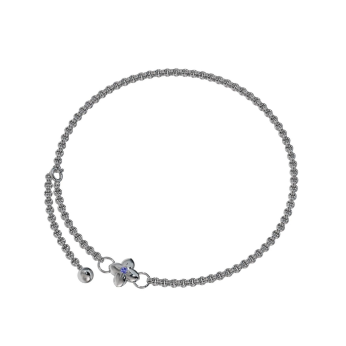 a silver chain bracelet with a blue stone