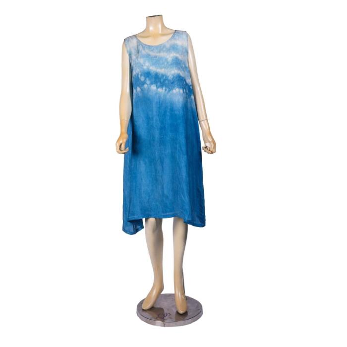 Natural Dyed (Complex Dyed) Rayon Sleeveless Blue Dress