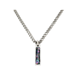 sterling silver necklace with a rectangular pendant featuring a colourful butterfly design