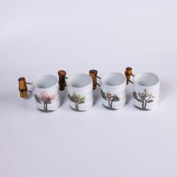 [Woorim Pottery] Bamboo Story(Four Seasons) Set : Korean Four Seasons and Wooden Ceramic Cups