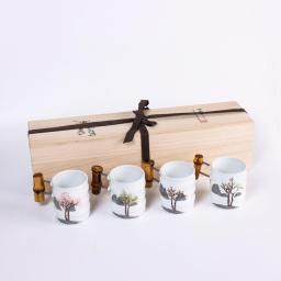 [Woorim Pottery] Bamboo Story(Four Seasons) Set : Korean Four Seasons and Wooden Ceramic Cups