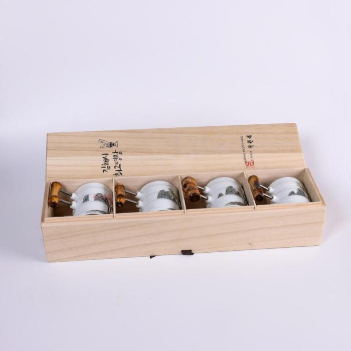[Woorim Pottery] Bamboo Story(Four Seasons) Set : Korean Four Seasons and Wooden Ceramic Cups