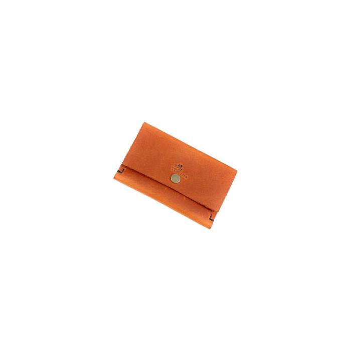 the orange leather wallet with gold logo