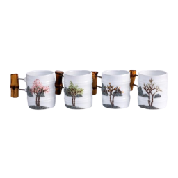 [Woorim Pottery] Bamboo Story(Four Seasons) Set : Korean Four Seasons and Wooden Ceramic Cups