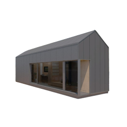 a modern shed with large windows and a flat roof