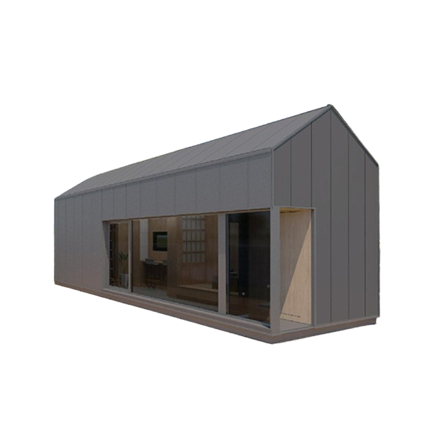 a modern shed with large windows and a flat roof