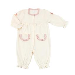 baby girls long sleeve footed sleepsuit with pink trim