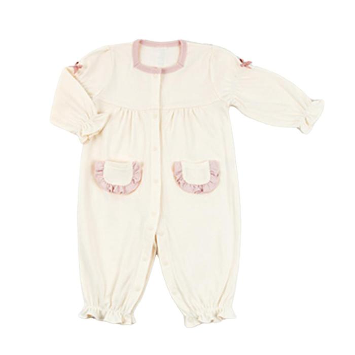 baby girls long sleeve footed sleepsuit with pink trim