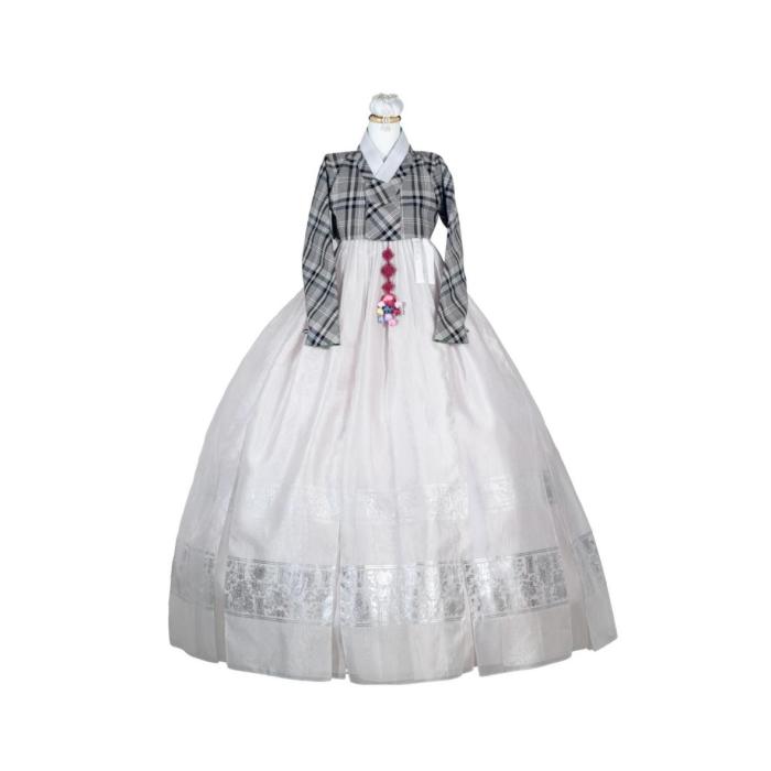 white and black plaid jacket and white lace skirt
