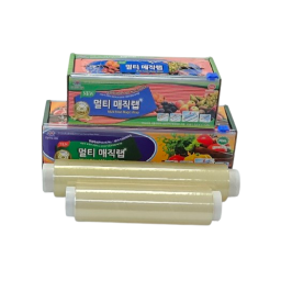 Dispenser muti-magic wrap with push-slide safe blade is so convenient safe and easy to use and pack various food.
It's patented by us and it can be refilled the wrap roll inside and re-used as the carton box is.