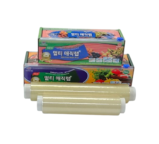 Dispenser muti-magic wrap with push-slide safe blade is so convenient safe and easy to use and pack various food.
It's patented by us and it can be refilled the wrap roll inside and re-used as the carton box is.