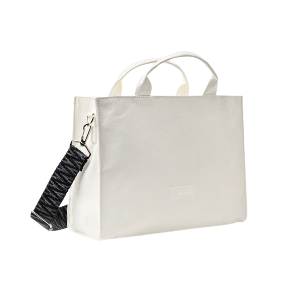 white tote bag with black handles
