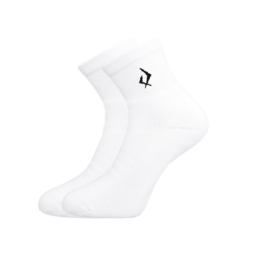 white athletic socks with black logo