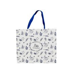 the tote bag with blue handles