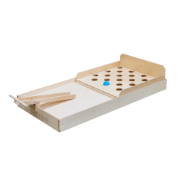 wooden game board and blue ball
