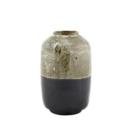 ceramic vase with black base and gold speckled glaze