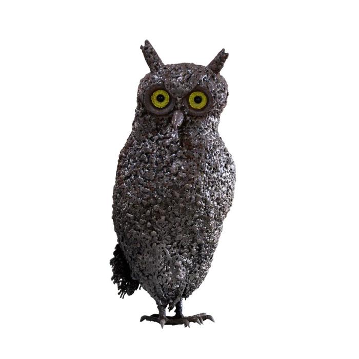 a metal owl sculpture