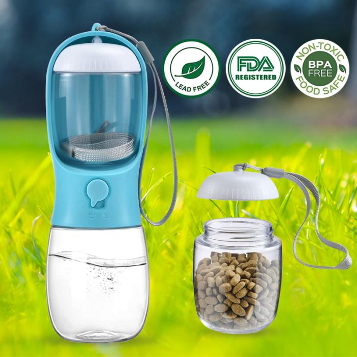 The Dog Water & Food Bottle is designed specifically for your pup, offering easy, one-handed access to food and hydration when you're on the go. It holds both food and water for your pup, keeping them nourished and hydrated without the hassle of multiple containers. Get the convenience of a two-in-one dog bottle, perfect for walks and trips.