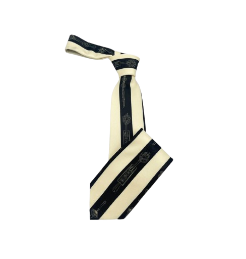 a black and white striped necktie