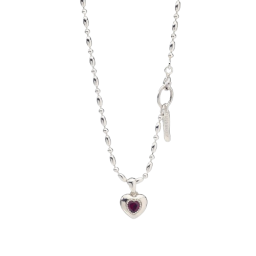 a sterling silver chain with a heart charm and a key