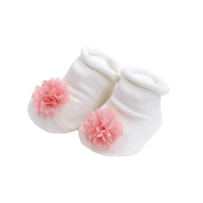 Chiffon Flower Ivory Organic Baby Socks