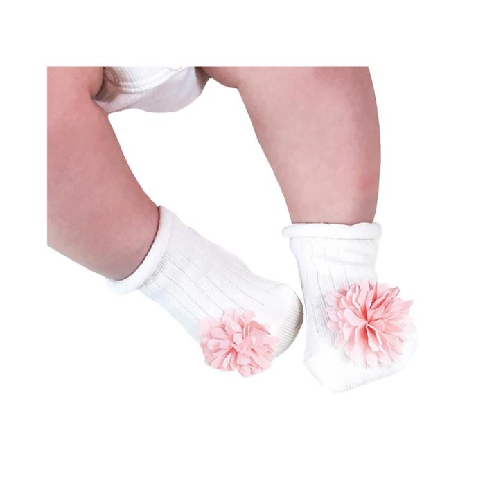 Chiffon Flower Ivory Organic Baby Socks