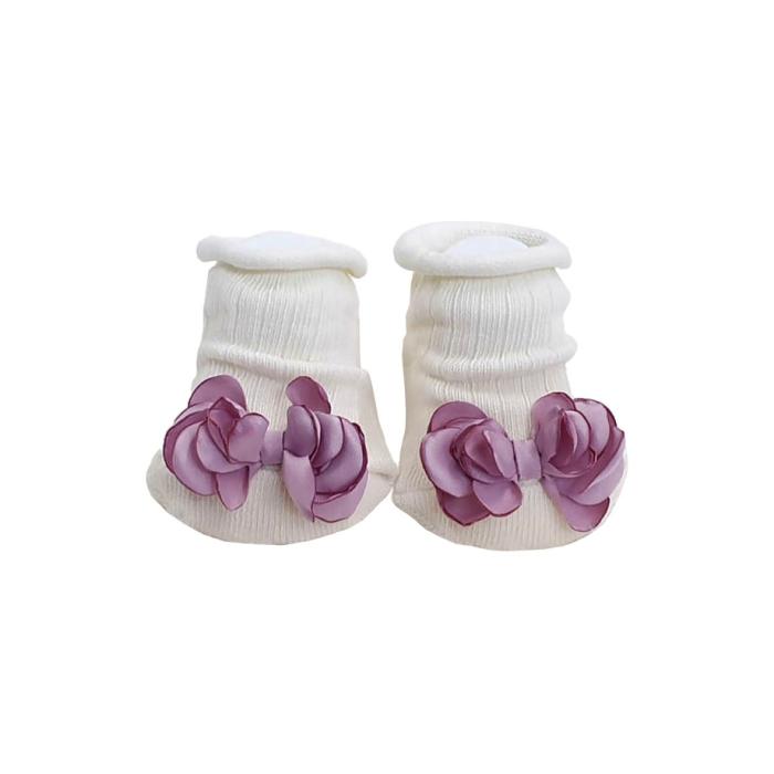 Antique Purple Ribbon Organic Baby Socks