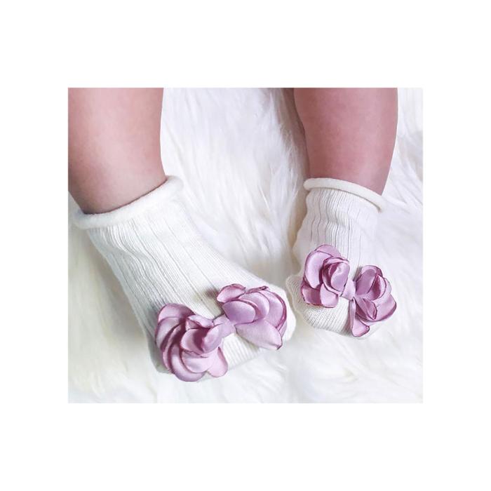 Antique Purple Ribbon Organic Baby Socks