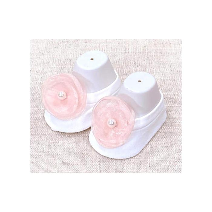 Mesh round pink flower ivory baby Socks