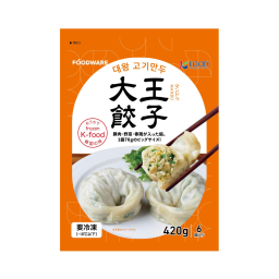 It stimulates customers' desire to purchase by expressing the image of Korean dumplings on the front
Our logo, brand image, and k-food logo are added to express that they are made in Korea