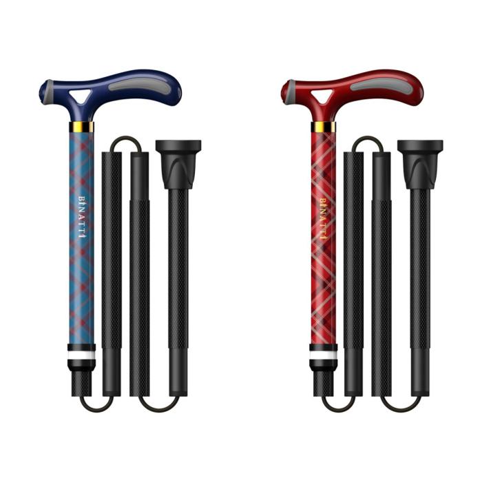 BINATTI Stick Foldable : carbon walking stick (wine, blue color)