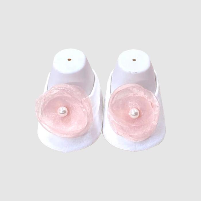 Mesh round pink flower ivory baby Socks