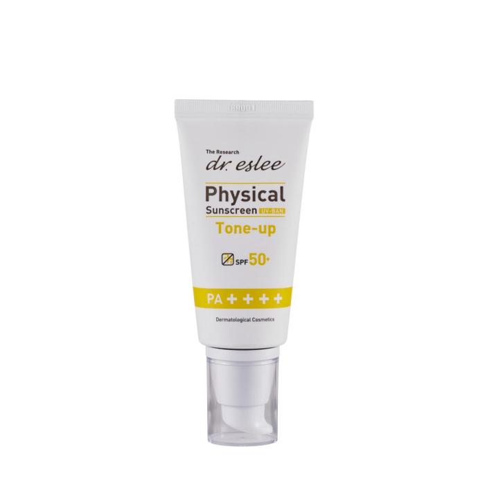 Dr. Scholl's Physical Suncare Tinted Moisturizer SPF 50+. The bottle is white with a yellow label and a silver cap.
