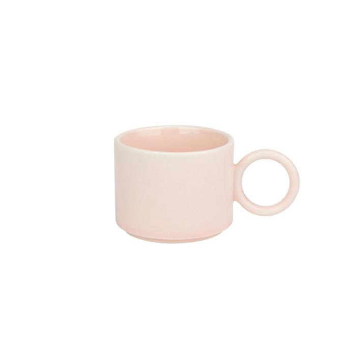 pink mug with ring handle
