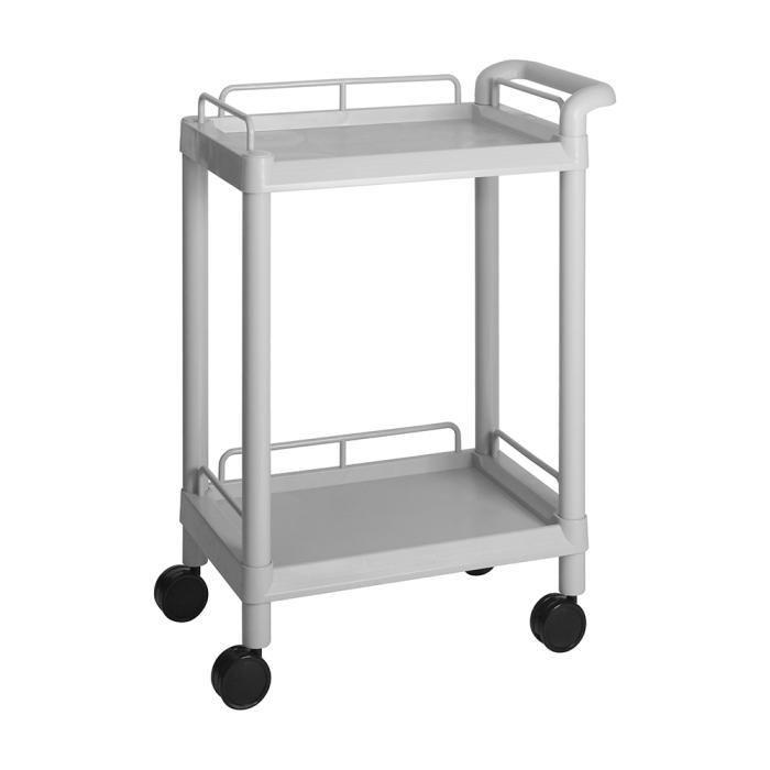 a white utility cart with wheels
