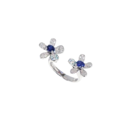 flower ring with blue sapphire and diamonds