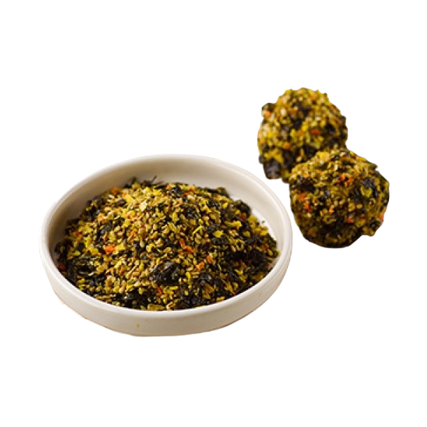 a bowl of dried herbs and a few balls of dried herbs