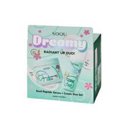 soo dreamy radiant ur duo small plastic squeezable serum and cream duo in a green box with pink flowers