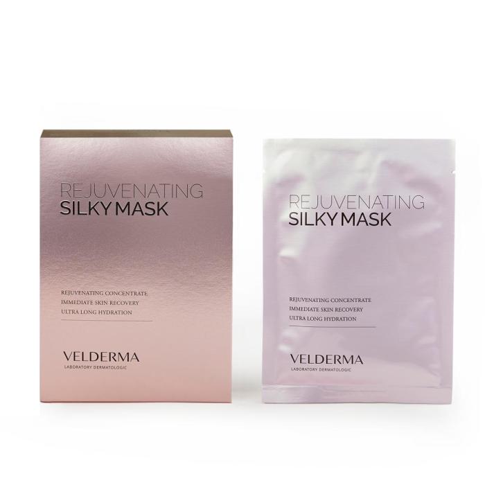 Veledra Silky Mask, a sheet mask with a silky texture and a pink box