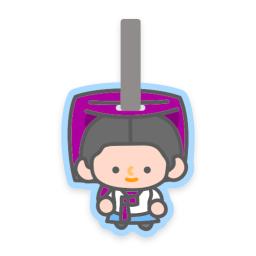 the character of a boy in a purple bag