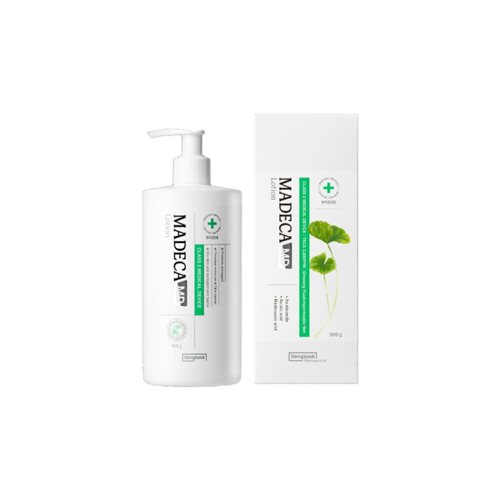 MADECA MD LOTION 500g.
Dry skin and damaged skin barrier.
4 FREE: NO silicon, NO NOpreservatives, NO coloring agent, NOfragranc.
3 TECA: Asiaticoside, Asistic acid, Madecassic acid