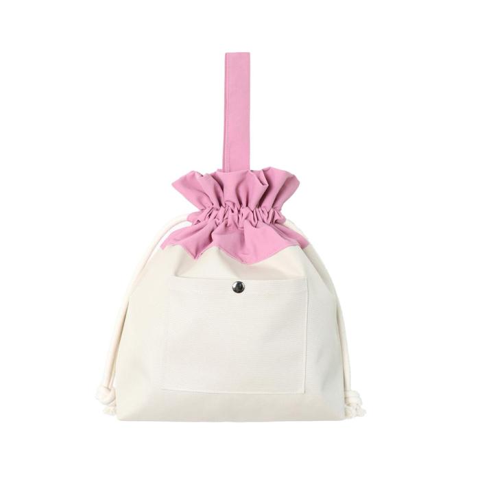 the white and pink drawstring bag with a pink bow